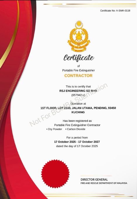 Portable Fire Extinguisher Contractor certificate