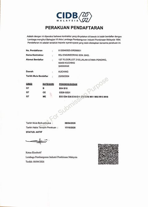 Perakuan Pendaftaran Kontraktor certificate